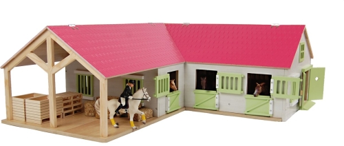 Kids Globe Paardenhoekstal met 3 boxen en Berging 1:24